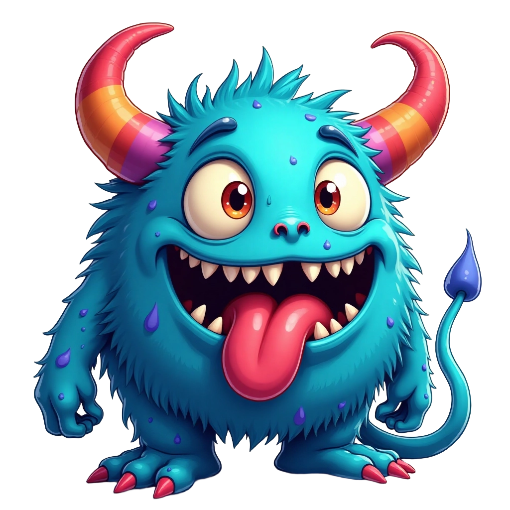 Happy Blue Monster with Horns